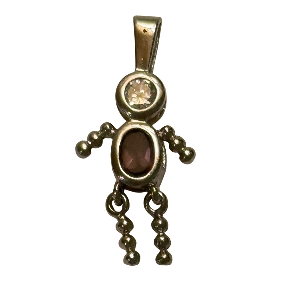Boy Figure Pendant Womens Silver‎ 925 Articulated Purple Stone February Mother